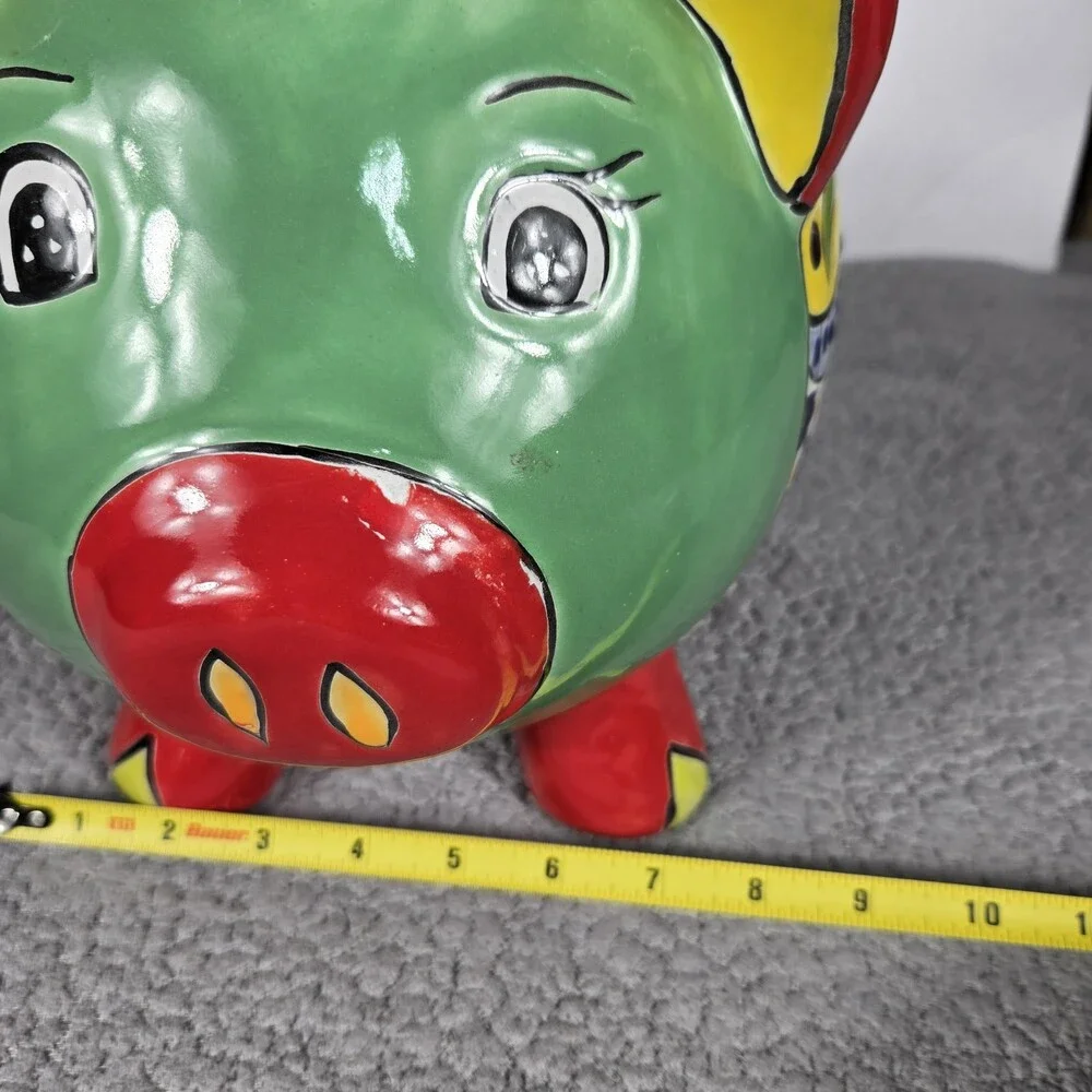 Talavera Piggy Bank Mexican Pottery Art Hand Painted 9.5 x 7.5 X 8 In